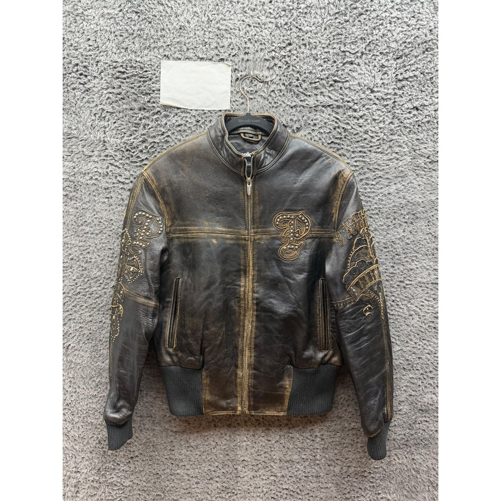Vintage Y2k Pelle Pelle Studded Leather Bomber Jacket Black Gold Women's Size 6